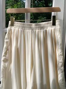 Comfortcana Pantalones anchos de mujer con aplicaciones de encaje tejido en color albaricoque
