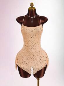 Amplova Vestido mini con lentejuelas y espalda descubierta para mujer - Albaricoque - Ver 3