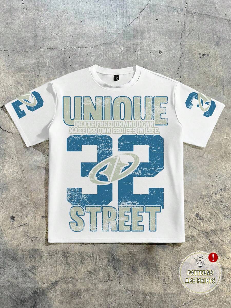 AXEPEAK 1pc Customized Men's Round Neck Loose Fit Digital Printed Short Sleeve T-Shirt, Summer, Streetwear Inspired - White - View 1