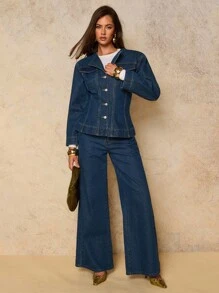 COSMINA Women's Casual Washed Fitted Denim Jacket, Old Money, Fall Women Clothes - Blue - View 3