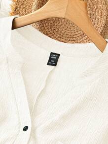 SHEIN LUNE Plus Size Women's Plain Button Half Placket Sleeveless Casual Shirt - Apricot - View 3