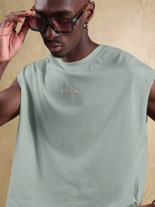 SUMWON 摩纳哥夏季背心无袖肌肉衬衫，带食物印花，宽松休闲街头服饰，节日海滩度假短款背心 - 灰色 - 查看 5