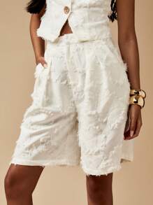 MISSGUIDED Raw Edge Woven Two Piece Set Buttoned Vest And Bermuda Shorts Summer Festival Vacation Resort Wear Co Ord With Frayed Detail - White - View 1