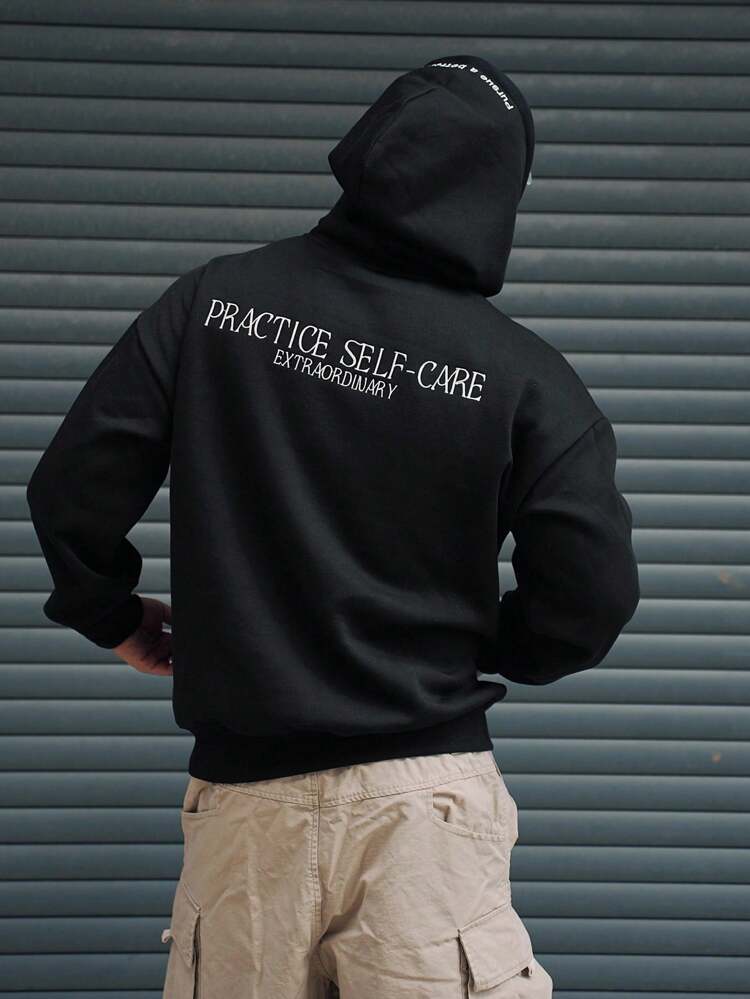 Letter Embroidered Street Style Men's Hoodie, Autumn
