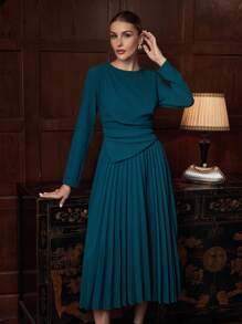 ZEYLAH Robe élégante de couleur unie avec ourlet plissé pour femmes