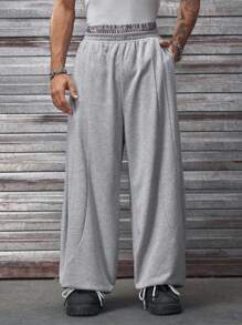 AXEPEAK Men's Elastic Waist Pockets Wide Leg Loose Casual Sweatpants - Light Grey - View 2