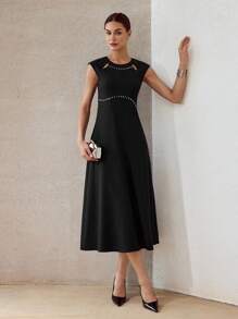 MOTF PREMIUM 纯色水钻细节镂空飘逸下摆连衣裙 - 黑色 - 查看 6