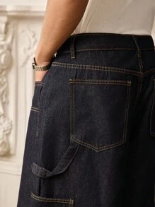 SWAVVY 个性化时尚纽扣口袋阔腿男士牛仔短裤 - 藍色 - 查看 7