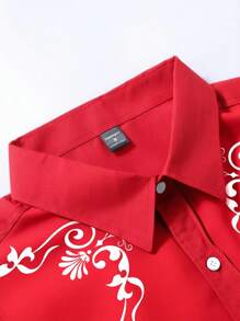 Manfinity RSRT Men's Western Style Floral Print Long Sleeve Single-Breasted Shirt Men Cowboy Shirts Cowboy Shirt Western Shirt Rodeo Shirt Men Western Shirts - Red - View 5