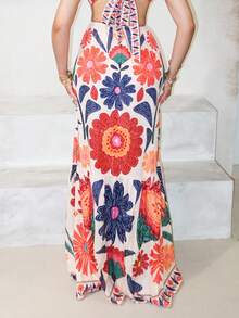 Melissa Matos 2025 New Wave Hochzeitssaison Simian Style Bunter Urlaub Tägliches Dating Geburtstagsparty Kreuz Neckholder Hohle Brust Freiliegende Taille Rückengurt Schleife Verzierter Saum, Sommerkleider für Frauen - Verschiedenfarbig - Übersicht 3