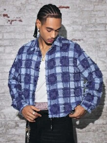 AXEPEAK Camisa holgada de manga larga con cuello vuelto para hombre, otoño - Azul - Ver 1