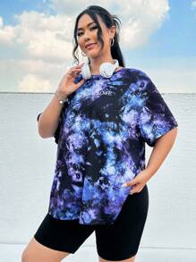 SHEIN EZwear 扎染和标语图案落肩 T 恤 EVERYTIME MISS U For Summer - 彩色 - 查看 2