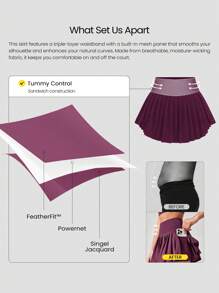GLOWMODE Ace Flex Tummy Control Pleated Tennis Skirt With Built-In Shorts Side Pockets Tennis Golf Daily Spring Summer