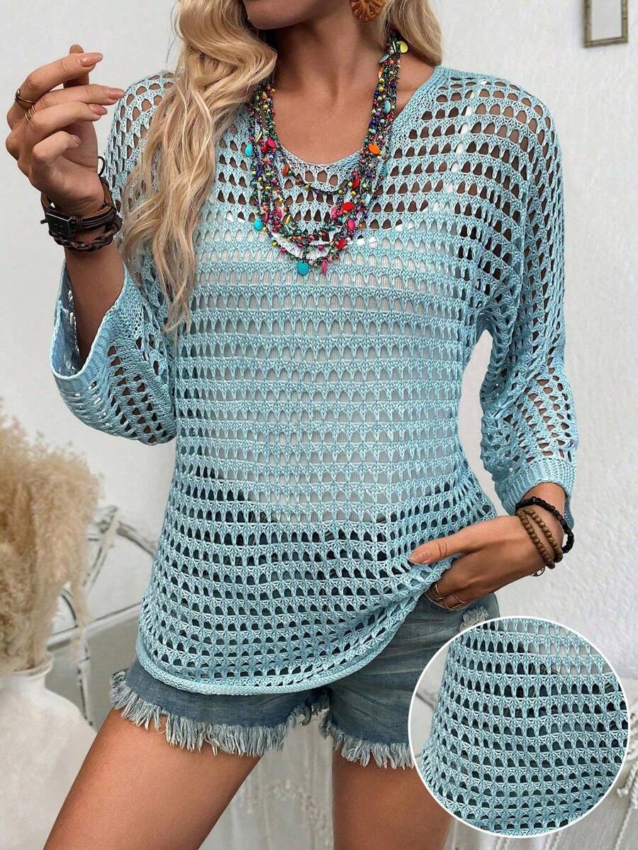 EMERY ROSE Suéter holgado de cuello en V con estampado floral de moda y estilo, suéter de punto de estilo blogger para otoño e invierno