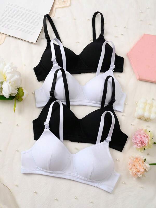 4pcs Women & Teen GirlAdjustable Strap Simple Comfy Sports Wireless Bra Set, Suitable For Running & Exercising Bras For Women No Wire Bra Set 3 Piece Bra Set Womens Underwear Set
