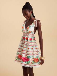 Travachic Vacation Woven Floral Print V-Neck Bodycon Mini Dress For Women,Summer Outfits For Women,Beachwear,Spring And Summer,Easter,Holiday Outfits,Beach Outfits For Woman,Spring Break,Vacation Outfits Women,Concert Outfit Women,BOHO,Bohemia,Music Festival,Tropical Vacation Woman Clothes,Romantic,Going Out Tops,Date Night Outfits Women,All Women Clothes,Fall Clothes ,Autumn - Multicolor - View 8