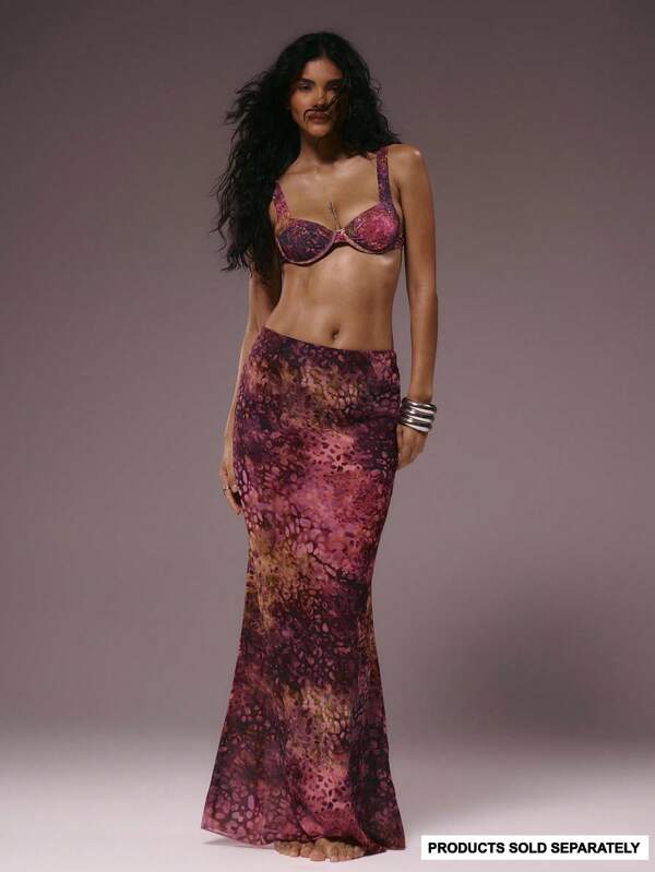 Musera Resort Printed Low Waist Maxi Beach Coverup Skirt Coord Bottoms Only Summer Ibiza Fits Holiday Vacation Sexy Beach Romantic Elegant Boho Swim Amethyst Resort