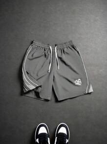 PAVTROS Quần short cạp rút họa tiết ngôi sao năm cánh chắp vá màu tương phản dành cho nam - Xám - Xem 5
