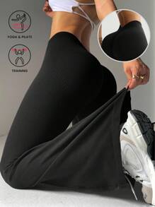 Easithlete Women's Solid Color High-Waist Casual & Fitness Sport Flared Pants