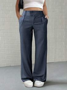 Calvaya Plus Size Women Casual Versatile Striped High Waist Loose Drape Wide Leg Pants