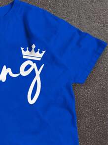 SHEIN Leap Crew 青少年男孩休闲简约圆领短袖 T 恤，适合夏季 - 藍色 - 查看 3