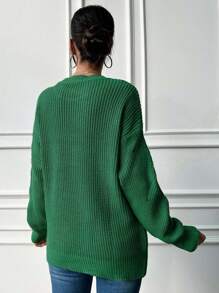 EURMUSE 女士純色下垂肩針織衫 - 綠色 - 查看 2