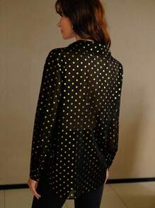 MOTF PREMIUM POLKA DOT BUTTON UP SEMI-SHEER SHIRT - Black - View 3