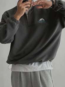 DAZY Men's Letter Print Contrast Color Collar Pullover Sweatshirt, Autumn