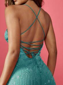 MISSGUIDED Đầm ngắn đính sequin không tay, dây mảnh, lưng buộc dây, ôm sát cơ thể, thích hợp cho tiệc tối, câu lạc bộ, đám cưới, lễ hội, dạ hội, kỳ nghỉ, lấp lánh. - Màu xanh lam - Xem 4