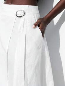 Maija 2025秋冬白色二合一裙子，单排手工缝制纽扣，绗缝腰部装饰，金属可调节皮带扣，现代优雅休闲通勤办公室适合婚礼宾客，海滩度假，音乐会，派对 - 白色 - 查看 8