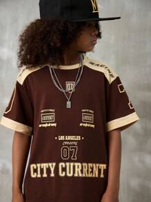 Coolane Kids Tween Boys Spring/Summer Round Neck Short Sleeve Letter Printed Casual Brown T-Shirt Parent-Child Clothing - Coffee Brown - View 4