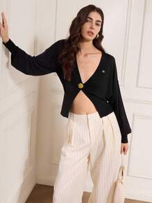 Briarwyn Áo khoác cardigan họa tiết hoa 3D kim loại trơn màu cho nữ Áo khoác cardigan họa tiết hoa 3D kim loại trơn màu cho nữ, Khóa kim loại hình hoa hồng, Áo khoác cardigan len, Thời trang thu đông cho nữ, Phong cách cổ điển cho nữ, Màu đen, Dành cho nữ - màu đen - Xem 5