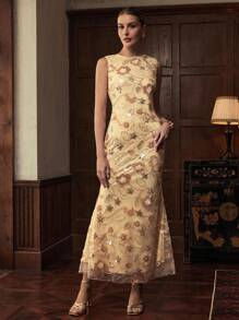 ZEYLAH CONTRAST SEQUIN BIAS CUT DRESS - Pink - View 4