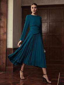 ZEYLAH Robe élégante de couleur unie avec ourlet plissé pour femmes