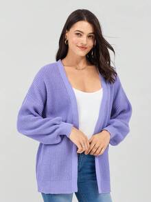 Miaspire Women's Spring Fashionable Purple Drop Shoulder Ribbed Knit Duster Cardigan - Violet Purple - View 4