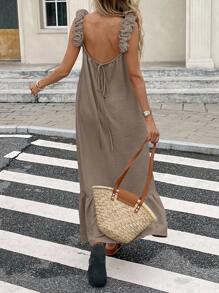 Serisse Váy hở lưng màu trơn cho nữ, thường ngày khi đi nghỉ - màu nâu - Xem 7
