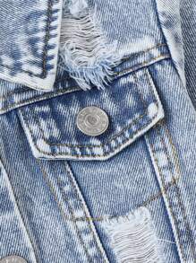 Elladie kids Baby Girls' Casual Distressed Denim Long Sleeve Jacket, Soft And Comfortable Daily Wear, Fashionable Style, Spring/Autumn Fall Winter - Light Wash - View 4