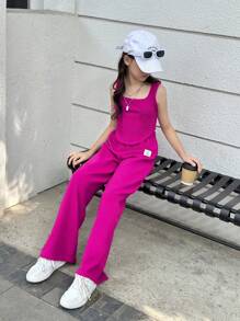 SHEIN 少女时尚甜心针织上衣，字母拼接针织裤