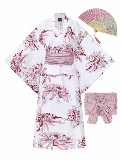 Irokai 优雅复古花卉印花日式浴衣