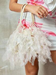 SHEIN ICON 女士、女式单肩包、流浪包、钩针包、镂空、蕾丝、浪漫、仙女、时尚、个性、简约、百搭、街头、甜美酷女孩、辣妹、千禧一代、复古、青少年、海滩、度假、节日、夏季、海边、海滩派对、日常 - 米色 - 查看 1