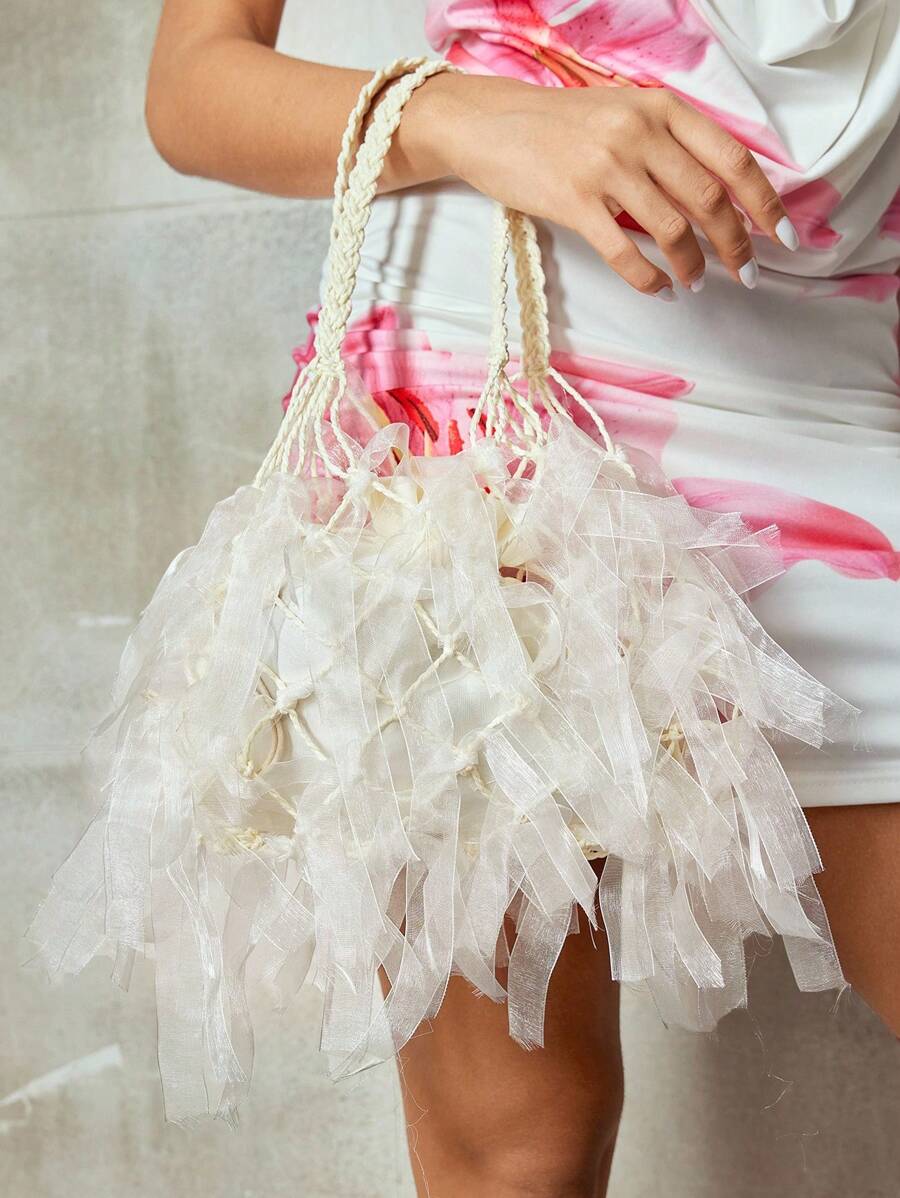 SHEIN ICON 女士、女式单肩包、流浪包、钩针包、镂空、蕾丝、浪漫、仙女、时尚、个性、简约、百搭、街头、甜美酷女孩、辣妹、千禧一代、复古、青少年、海滩、度假、节日、夏季、海边、海滩派对、日常 - 米色 - 查看 1