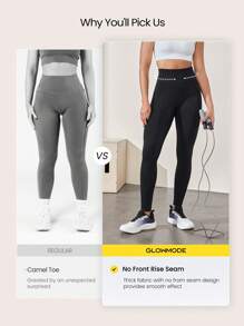 GLOWMODE Mallas de cintura alta sin costuras perforadas de 24" para entrenamiento de impacto medio en el gimnasio, otoño e invierno - Negro - Ver 4