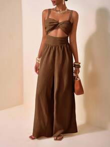 Slaydiva Quần dài ống rộng nữ chất liệu vải dệt họa tiết, kiểu dáng mới cho mùa xuân hè, thích hợp cho kỳ nghỉ, đám cưới, lễ hội âm nhạc, tiệc tùng, dạo phố, nghỉ mát biển, phong cách Bohemian. - Màu nâu Sô-cô-la - Xem 10