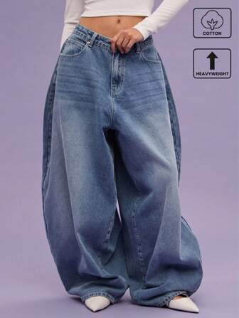 COUREZ Low Rise Balloon Fit Jeans With Light Blue Wash Street Casual Y2K Leisure Music Festival Cotton Denim Vintage Cotton