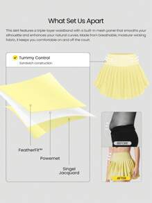 GLOWMODE Ace Flex Tummy Control Pleated Tennis Skirt With Built-In Shorts Side Pockets Tennis Golf Daily Spring Summer - French Vanilla - View 2