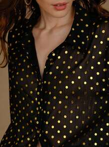 MOTF PREMIUM POLKA DOT BUTTON UP SEMI-SHEER SHIRT - Black - View 2