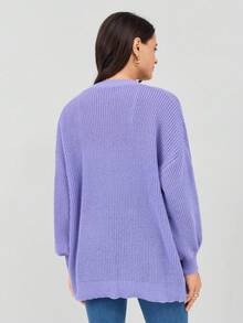 Miaspire Women's Spring Fashionable Purple Drop Shoulder Ribbed Knit Duster Cardigan - Violet Purple - View 2