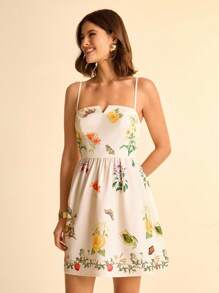 CAJUNI Boho tropische bloemenprint V-hals spaghettibandjesjurk voor dames voor vakantie