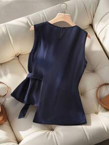 GlowEve 优雅精致的休闲/通勤缎面束腰无袖衬衫