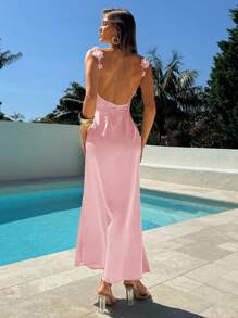 Aloruh 优雅浪漫时尚通勤性感优雅风格，适合派对、度假、浪漫约会、婚礼、生日、情人节女装，女士浅绿色细肩带连衣裙 - 粉色 - 查看 3